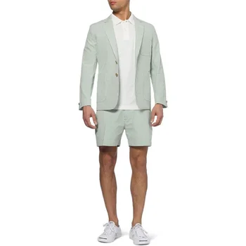 האחרון העיצוב 2 חתיכת קיץ ירוק מתאים (בלייזר+קצרים מכנסיים) חתונה חליפת העסקים מחורצים דש שני כפתורים של גברים מקרית חליפה