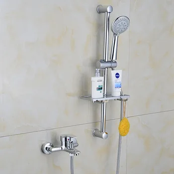 Chrome מקלחת ברז פליז מיקסר קיר רכוב ידית אחת מערבל חדר אמבטיה ברז יד מקלחת & מקלחת הזזה בר
