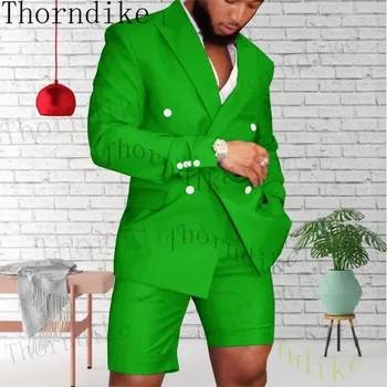 תורנדייק ירוק בקיץ כפול עם חזה טוקסידו עבור החתן החתונה Slim Fit 2 חתיכת ז ' קט קצר, מכנסיים להגדיר רשמית מסיבת Mens חליפה