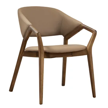 נורדי כיסא איטלקי מינימליסטי עץ עור כסאות אוכל הביתה מעץ מלא מעצב נוח משענת כיסא עם משענת יד