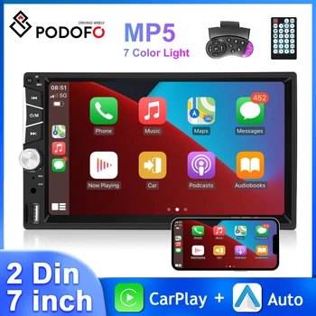 Podofo 7Inch 2Din רדיו במכונית אוניברסלי מולטימדיה נגן וידאו Bluetooth FM Carplay לרכב אוטומטי אודיו סטריאו WIFI DVD ניווט GPS