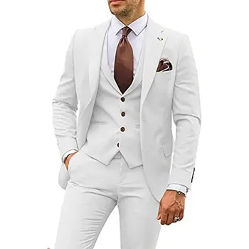 חליפה של גבר. 3 חתיכה סלים מתאים טוקסידו חתן השושבין של אירועים גרסה עסקי מזדמן מעיל סט(בלייזר+אפוד+מכנסיים)