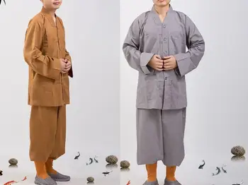 כותנה בודהיזם תלבושות מתאים הבודהיסטית נזירי שאולין להניח מדיטציה בגדי נזיר קונג פו מדים אביב&סתיו