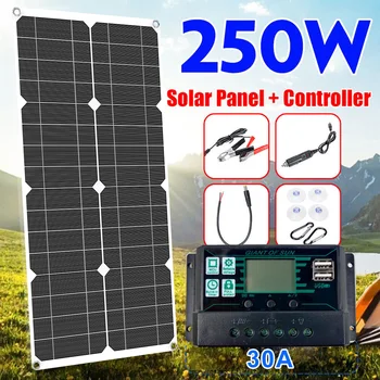 250W קיט פנל סולארי 12V מטען סוללה עם בקר 30A סולארית לוח 2 יציאת USB נייד