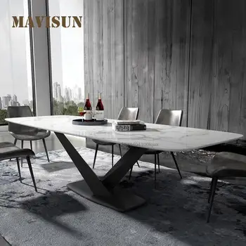 האוכל סט 6 כיסאות מודרניים שיש שולחן דירה גדולה איטלקי מינימליסטי שולחן המטבח משפחה רגילה באיכות גבוהה