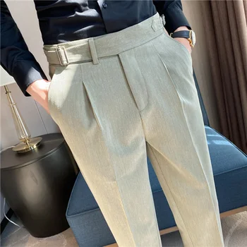 2023 מותג בגדי סתיו מוצק גבוהה המותניים מכנסיים גברים רשמית מכנסיים באיכות גבוהה Slim Fit חליפת עסקים המכנסיים Hommes