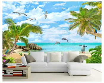 beibehang בכיר טפט דקורטיבי יפה Seaview קוקוס חוף נוף רקע קיר טפט על קירות 3 d tapety