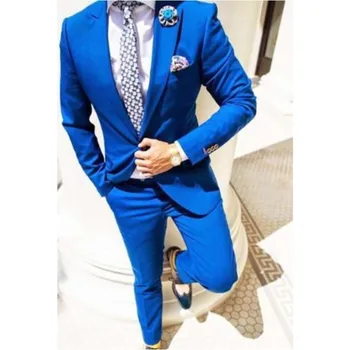 האחרונה כחול רויאל חליפות גברים 2 יחידות בהזמנה אישית חתונה מותאם אישית לחתן חליפות שושבין מסיבת חליפה עבור איש הג ' קט+מכנסיים
