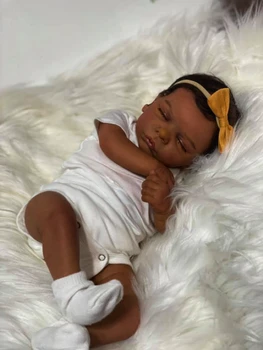 19Inch אפרו-אמריקאי בובה תאומים רומי שחור עור התינוק נולד מחדש סיים היילוד עם מושרש שיער בעבודת יד צעצוע מתנה עבור בנות