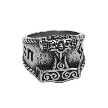 סיטונאי השבט סמל מיתוס תור פטיש טבעת תכשיטי נירוסטה קלטי הטבעת הנורדית ויקינג זאב אופנוען גברים טבעת SWR0919