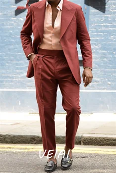 שיזף אדום פשתן חליפות גברים 2 חתיכה דרום אפריקה בלייזר סטים הנשף חליפות גדול וגבוה יומי נסיעות תלבושת עבור גברים מעיל+Pa