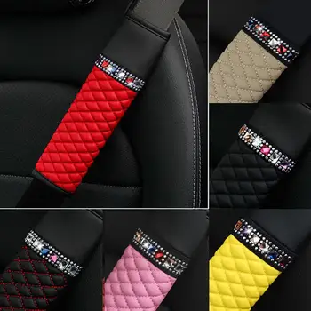 זוהר אבני חן עיצוב אוטומטי של חגורת הבטיחות כיסוי לנשימה דמוי עור כרית כתף נהיגה נוחה אביזרי רכב
