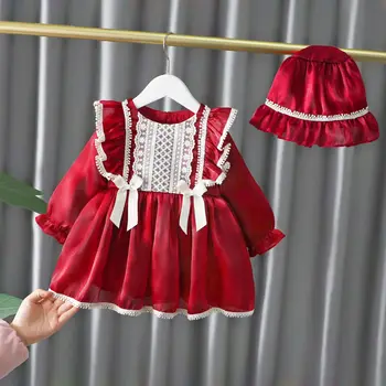 אופנה חדשה הילדה ילד להתלבש ילוד בגדי תינוקות נסיכה להתלבש על בגדי ילדים בנות אביב סתיו שמלות עם כובע 0-4Y