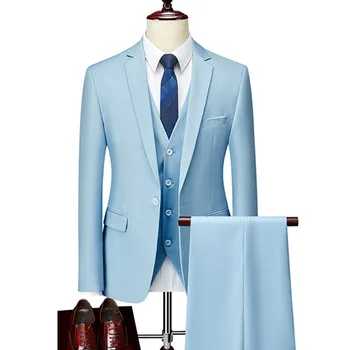 גברים סלים עסקי מזדמן חליפות שמלת שלושה חלקים להגדיר את הז 'קט מכנסיים וסט / זכר החתונה החתן בלייזר מעיל מכנסיים הז' קט