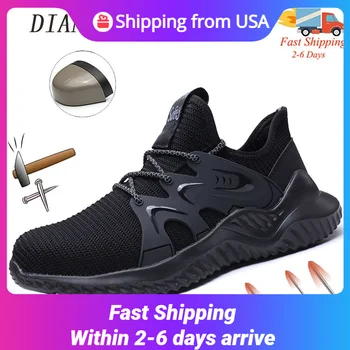 Diansen חיצונית אנטי-לרסק רגלי מגן BootsSteel הבוהן מגפי עבודה קל משקל ניתן להריסה נעלי Mens נעלי בטיחות שחור