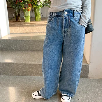 אביב סתיו בנות ישר מכנסי ג 'ינס לבנים כותנה מזדמנת כל-להתאים את הג' ינס