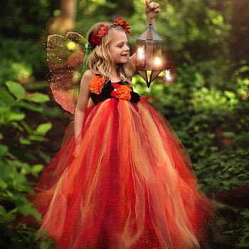 בנות חמודות כתום פיות טוטו השמלה הילדים ליל כל הקדושים טול שמלת נשף עם פרפר כנף ילדים תחפושות קוספליי שמלת מסיבת
