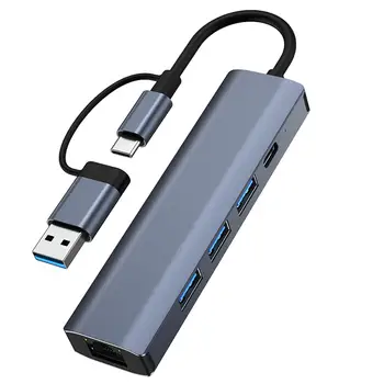 USB 3.0 סוג C מתאם Ethernet סגסוגת אלומיניום 3 יציאות USB 3.0 מקצועי נייד USB הרחבה רכזת מחשבים ניידים מחשב