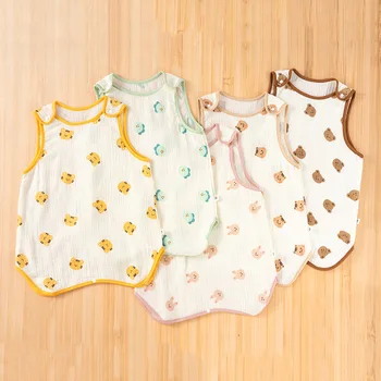 תינוק של קיץ בנים בנות רומפר מודפס אפוד ללא שרוולים תלבושת תינוק בגד שכבה כפולה חוט כותנה בגדים