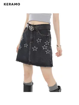 נשים וינטאג 'Y2K אופנת רחוב כוכב להדפיס-קו הג' ינס חצאיות 2023 קיץ מזדמן כל התאמה סלים גבוהה המותניים מיני ג ' ינס חצאית קצרה