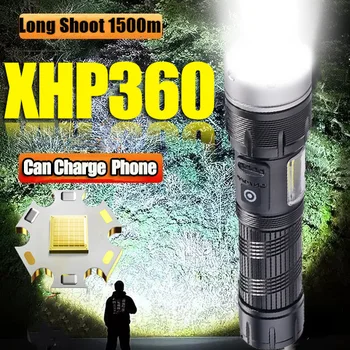 סופר המבריקים XHP360 פנס Led נטענת לפיד Usb עוצמה טקטית אור פלאש ציד פנס עמיד למים יד המנורה