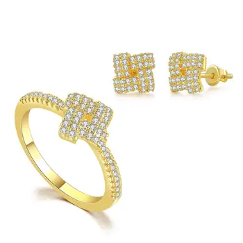 עדינות תכשיטים מגדיר עבור נשים מגמה קוריאנית זהב זירקון צבע חמוד אופנה קריסטל טבעות עגילים אביזרים Dropshipping OS128