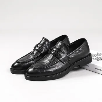אביב סתיו השחור החדש בציר גברים נעליים מזדמנים עסקים בריטי רשמי שמלת עור נעלי חתונה נעליים להחליק על אוקספורד
